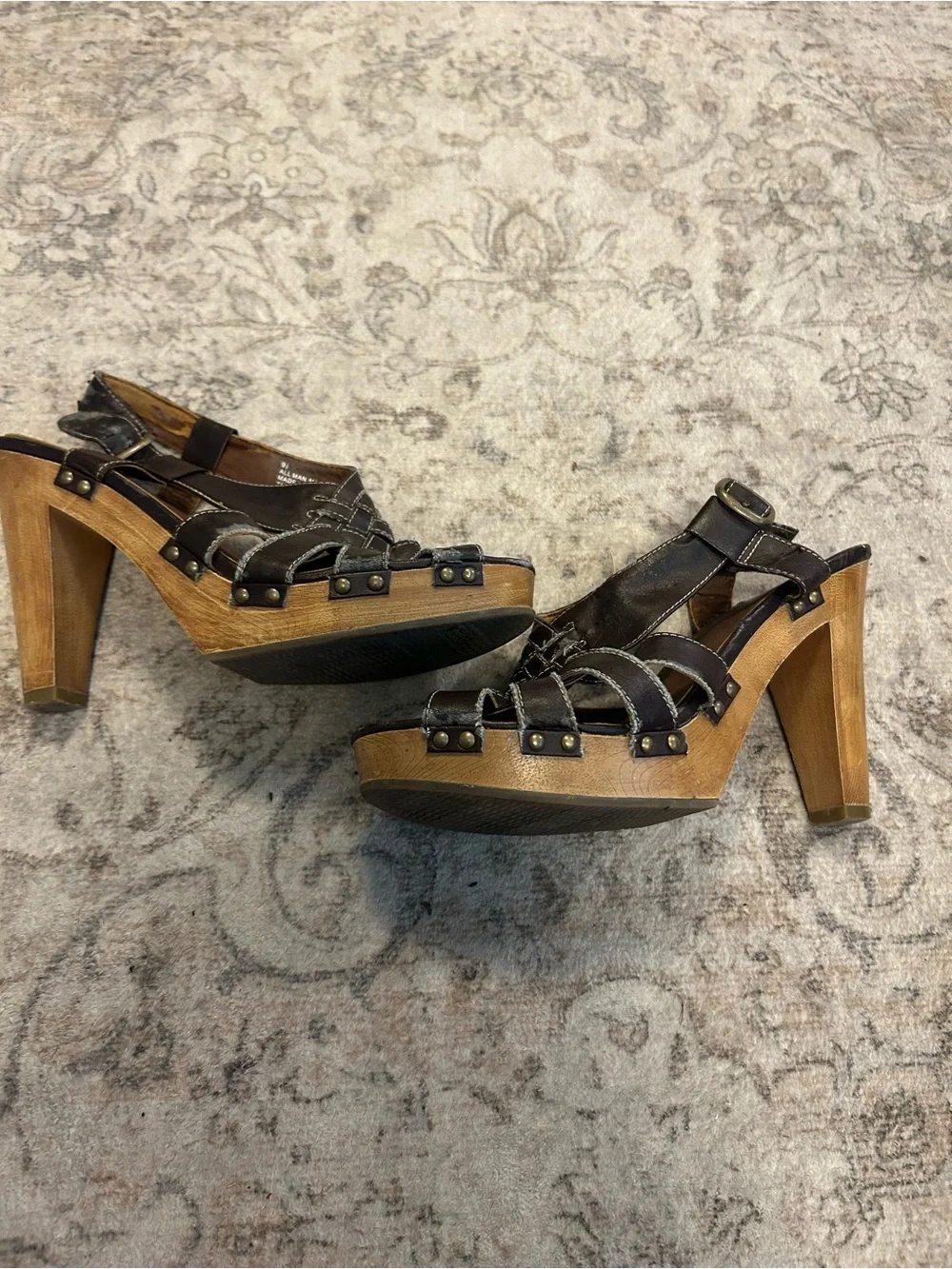 Women's Dark Brown Leather Strap Platform Heels